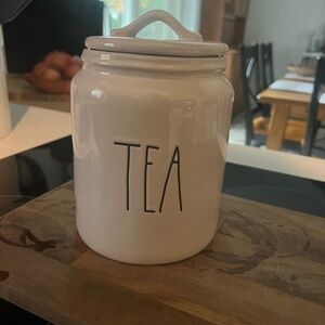 White Ceramic Tea Canister- Rae Dunn